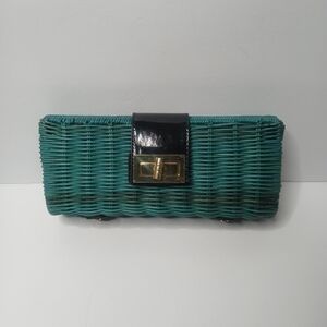 J. Crew Havana wicker straw clutch Green‎ purse